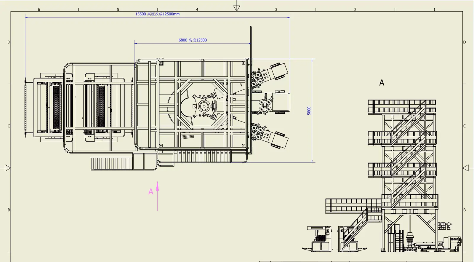 General arrangement drawing — IBC 3-layer blown film line